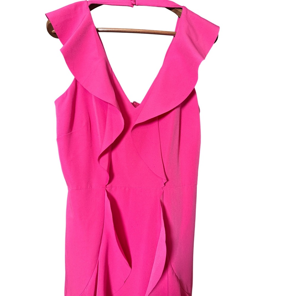 NWTs Party Wedding Hot Pink Ruffle V-Neck Comfort Dress Sz 12 Bold Barbi Ruffle - Picture 2 of 10